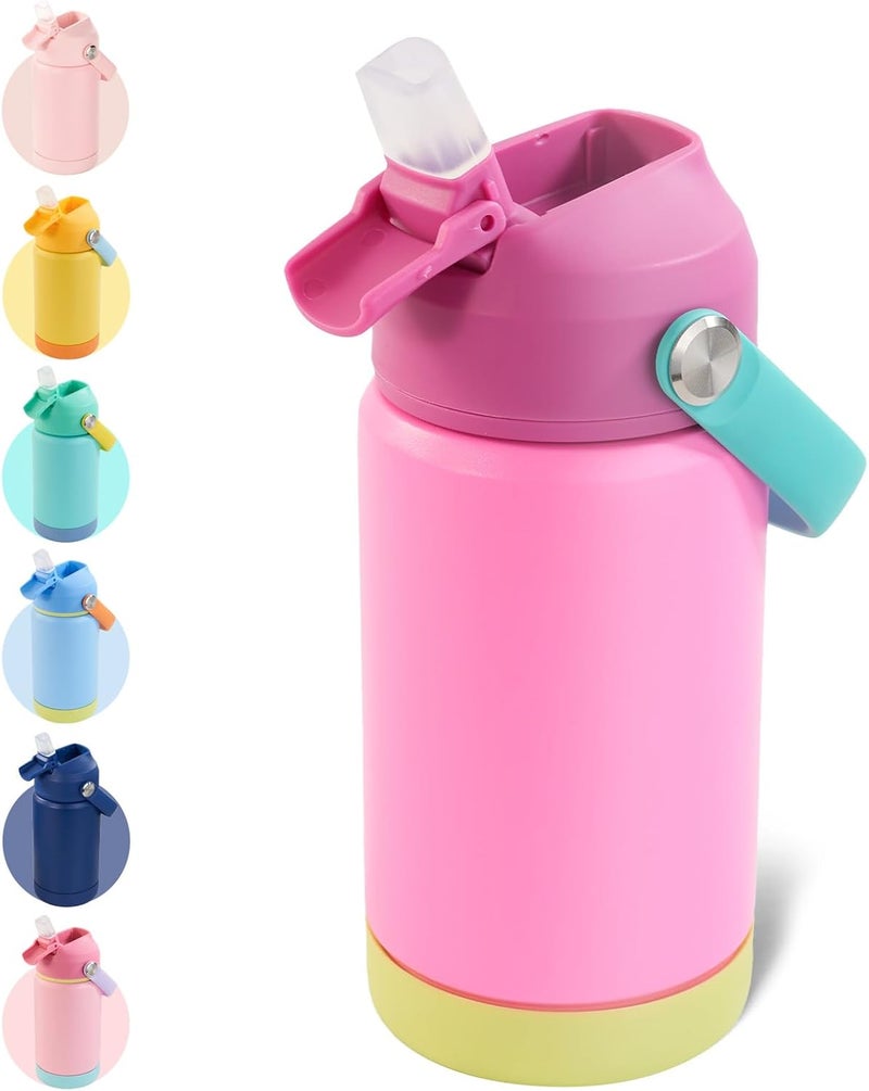 Kerilyn 12oz Kids Water Bottle, Stainless Steel Insulated Water Bottle for Kids, Toddler Cup with Straws Leak-Proof, Kids Water Bottles for School Boys Girls, BPA Free, Rose Red - Image 1